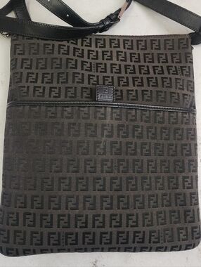 Authentic Black Zucchino Canvas Fendi Crossbody Bag With Digital COA